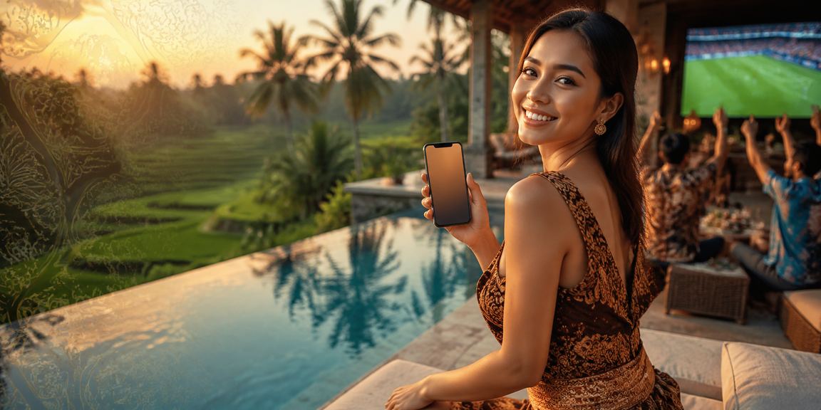 Wanita mengakses aplikasi casino di smartphone dengan tampilan antarmuka modern