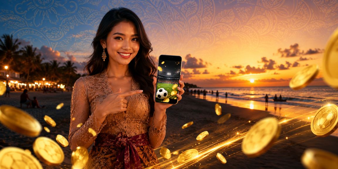 Pemain memantau taruhan olahraga di pantai menggunakan perangkat mobile